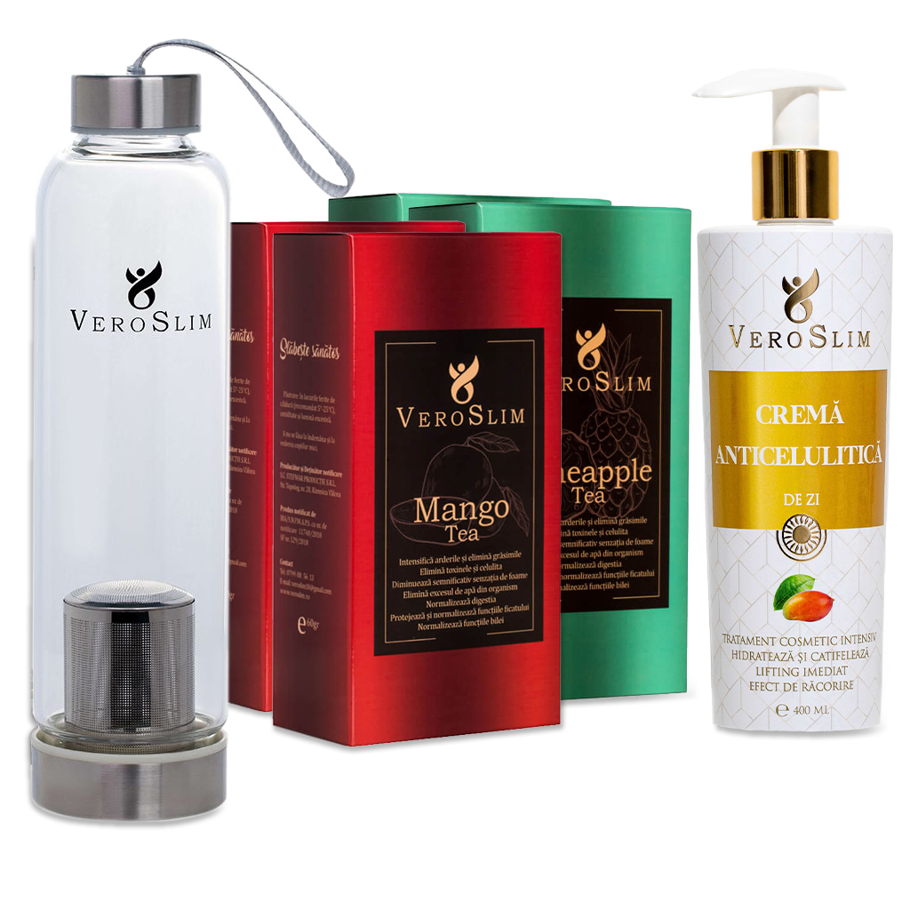 PACHET 4 CUTII DE CEAI + STICLA + CREMA 400ml